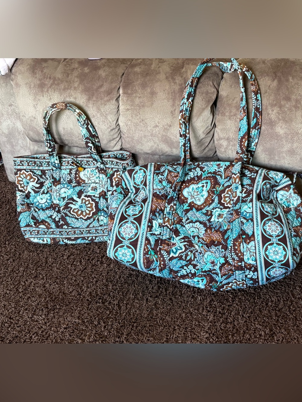 Vera Bradley Retired Vintage Java Blue Tote and Duffel bag Set! Excellent cond.!